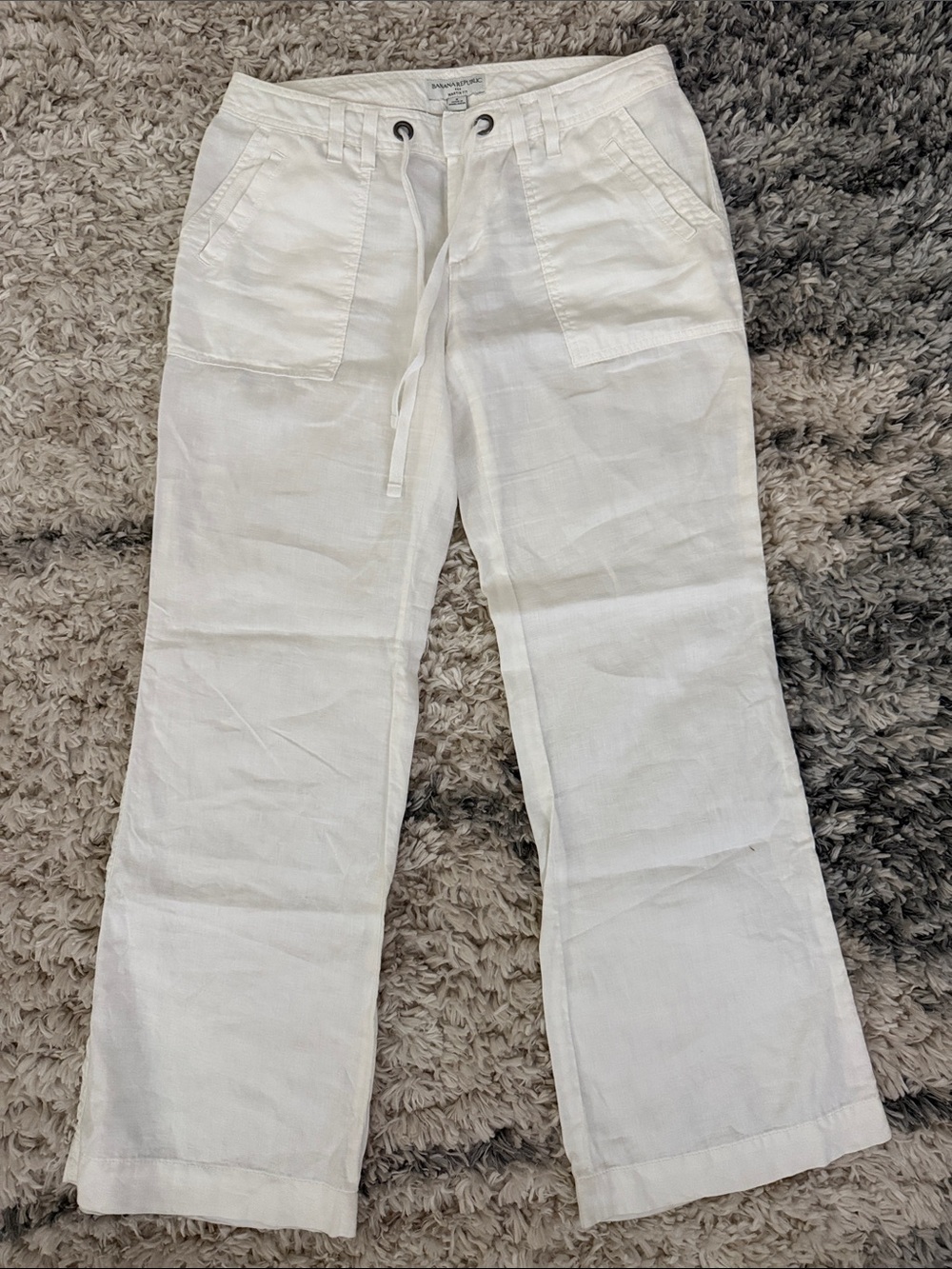 Banana Republic White Straight-Leg Linen Drawstring Pants